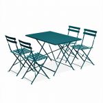 Alice's Garden Salon de jardin bistrot pliable Emilia rectangulaire bleu canard, avec quatre chaises pliantes, acier thermolaqué