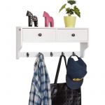 Sobuy FRG178-W Portemanteau Étagère murale Porte-manteau salle de bain Meuble d'entrée avec 2 tiroirs et 5 crochets - Blanc