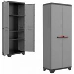 KIS Armoire haute en r&eacute;sine &eacute;tag&egrave;res 2 portes gris ameublement ext&eacute;rieur STILO 9721