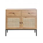 Calicosy Commode 2 Portes 2 Tiroirs avec Cannage en Rotin - L90cm