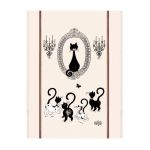 Winkler Grand torchon dubout portrait de chat en coton ecru 60 x 80