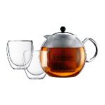 Bodum Assam K1833-16 - Théière à piston 1,5 L avec 2 verres Pavina