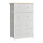 Songmics Commode avec 5 tiroirs en tissu blanc et couleur boisée