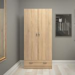 Alter Armoire &agrave; deux portes et un tiroir, couleur ch&ecirc;ne, 79 x 35 x h171 cm