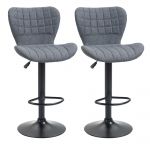 Homcom Lot de 2 tabouret de bar design dossier incurvé capitonné hauteur d'assise réglable 61-81 cm pivotant 360° repose-pied velours gris