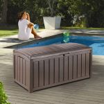 Chalet et Jardin Coffre jardin de rangement glenwood 390l - Coffre jardin rangement en résine - capacité 390l - aspect bois - sans entretien - pour les coussins, le matériel de jardin ou la piscine - traité anti uv - conserve le contenu sec et aéré - couv
