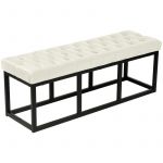 CLP Banquette Polson en Velours Style Chesterfield avec Cadre en Métal noir, Crème-120 cm