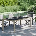 VidaXL Table de jardin Gris 190x90x75 cm Verre trempé/résine tressée