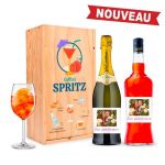 Coffret alcool SPRITZ - Coffret cocktail complet avec Caisse Bois 1 bouteille Prosecco & 1 bouteille dApérol [Kit apero a offrir]