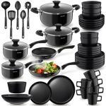 TecTake Set de cuisine pour 6 personnes avec vaisselle et casseroles - 45 pièces