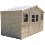 TIMBELA Abri de Jardin en Bois Naturel Stockage ext&eacute;rieur avec fen&ecirc;tres H246x418x220 cm/8 m&sup2; Hangar en Bois Naturel Atelier Rangement Outils et v&eacute;los M332
