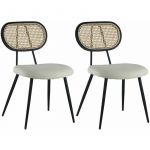 Happy Garden Lot de 2 chaises en cannage et tissu boucle écru ELENA Beige