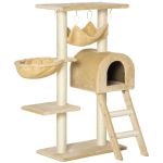 Pawhut Arbre &agrave; chat griffoir arbre &agrave; grimper tour de jeu stable &agrave; plusieurs niveaux centre d'activit&eacute;s hauteur 98 cm beige 54x29x98cm Beige