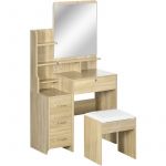 Homcom Ensemble coiffeuse tabouret d 80x38x143cm Beige