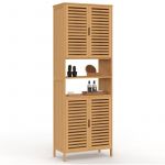 Idmarket Meuble armoire colonne salle de bain bambou BEA 4 portes et 2 niches