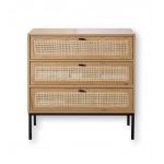 Calicosy Commode 3 tiroirs décor chêne et façade en rotin - L80 x P39 cm - 80 cm X 39 cm X 79 cm - Casâme Chêne