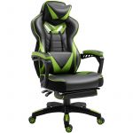 Vinsetto Fauteuil de bureau gamer style baquet racing pivotant, inclinable coussin lombaire, t&eacute;ti&egrave;re, repose pieds inclus rev&ecirc;tement synt tique vert noir