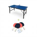 Alice's Garden Mini table de ping pong 150x75cm - table pliable INDOOR bleue, avec 4 raquettes et 6 balles, valise de jeu pour utilisation