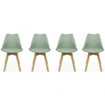Alice's Garden Lot de 4 chaises scandinaves. pieds bois de hêtre. fauteuils 1 place. vert céladon