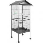 TecTake Cage à oiseaux Argentée 162 cm de haut + Mangeoire + Perchoirs