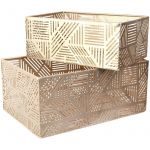 The home deco factory Lot de 2 Paniers de Rangement "Ajouré" 25cm Or