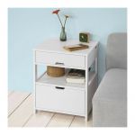 Sobuy FRG258-W Table de Chevet Bout de Canapé Table d'Appoint avec 2 tiroirs et 1 étagère de rangement – Blanc