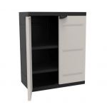 Plastiken TITANIUM Armoire basse 2 portes avec étagères l70 x p44 x h88 cm Beige et Noire Gamme TITANIUM Intérieur/Extérieur