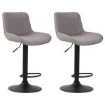 CLP Lot de 2 Tabourets de bar Lentini en Tissu Pi&egrave;tement en M&eacute;tal Hauteur r&eacute;glable Pivotant, Gris-Noir