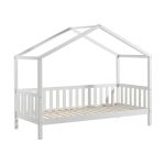 ARKAN - Lit Maison à Barrières 90x200cm Pin Massif Blanc - Altobuy
