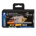 Staedtler Pigment Art - Pigment brush 371 - Etui carton 6 feutres pointe pinceau gris & caramels assortis - 371 C6-4