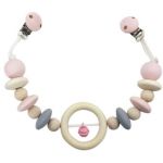 Bass et Bass Hochet rose de poussette avec clips - fabriqué en allemagne - jouet en bois bébé