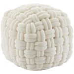 Vente-unique - Pouf design noeud en tissu bouclette blanc nobao