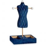 Gift Decor Bo&icirc;te &agrave; bijoux sur pied bleu losanges velours (12 x 40 x 24 cm)