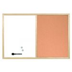 Bi-office Tableau mixte Liège/Blanc laqué magnétique cadre bois 40 x 60 cm