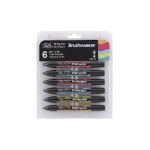 Winsor & Newton Sets de 6 marqueurs Brushmarker, tons moyens