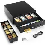 ACROPAQ Tiroir Caisse 34x33x10 cm- Compatible avec Caisse Enregistreuse RJ11 8 compartiments Monnaie & 4 billets Métal Robuste