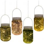 Outsunny Lumière de Jardin Solaire - Pots Mason jar 4 pièces - Lanterne de Verre Solaire LED étanche Norme IP 44 - Lampes décoratives de Jardin 4 Couleurs