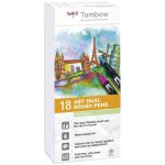 Tombow ABT-18P-5 Lot de 18 Feutres pinceau à 2 pointes, couleurs pastel, étui