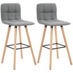 Homcom Lot de 2 tabourets de bar dossier repose-pieds tissu aspect lin gris