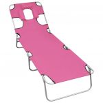 VidaXL Chaise longue pliable avec coussin de tête Acier Rose magento