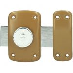 Vachette YALE Verrou &agrave; bouton et cylindre 5 goupilles diam&egrave;tre 23 mm, longueur 40 mm, 3 cl&eacute;s, marron dor&eacute;