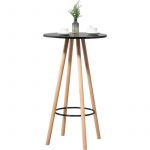 CLP Table haute de bar Livia avec Plateau rond et Pieds en Bois Repose-pieds en M&eacute;tal, Nature - Noir
