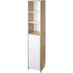 Meuble colonne rangement salle de bain style cosy 3 nic s tiroir placard avec étagère blanc aspect c ne clair 32x30x171cm Beige