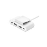 Belkin Hub 4 ports USB (câble intégré de 2 m, 2 ports USB-C et 2 ports USB-A, adaptateur secteur USB 30 W, recharge rapide pour iPhone 14 et Samsung Galaxy S23, design écoresponsable et clip amovible)