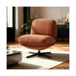 Fauteuil pivotant 360&deg; velours c&ocirc;tel&eacute; terracotta pied m&eacute;tal noir LENA
