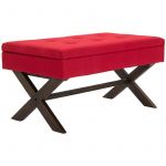 CLP Banquette Namaro en Tissu avec espace de rangement Pieds en Bois de caoutchouc, Rouge-Antique