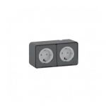 Schneider Electric Double prise de courant schuko 2P+T IP55 IK08 - Saillie - Gris - Mureva Styl - Prise standard allemand