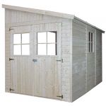 Timbela Abri de Jardin en Bois Naturel Stockage extérieur avec fenêtres 318x211 cm/6,02 m² hangar en bois naturel Atelier rangement outils et vélos M339