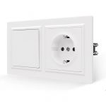 Prise de courant avec interrupteur d'&eacute;clairage blanc cadre double 157x86mm design moderne en plastique PC ignifuge haute qualit&eacute;