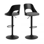 DRAWER Lot de 2 tabourets de bar en tissu et métal H62-84cm gris